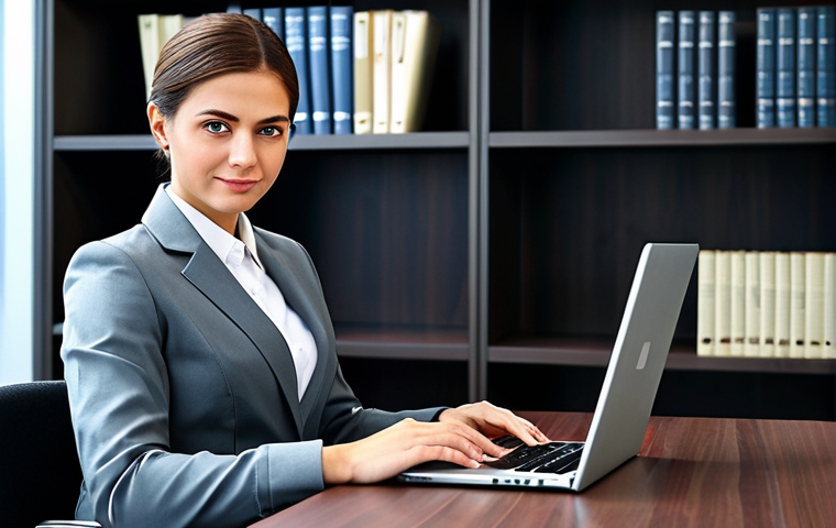 Professional Woman in Office**

"A professional businesswoman in a modest business suit, sitting at a desk in a modern office, working on a laptop. Background includes bookshelves and city view. Fully clothed, appropriate attire, safe for work, perfect anatomy, natural proportions, professional photography, high quality."

**